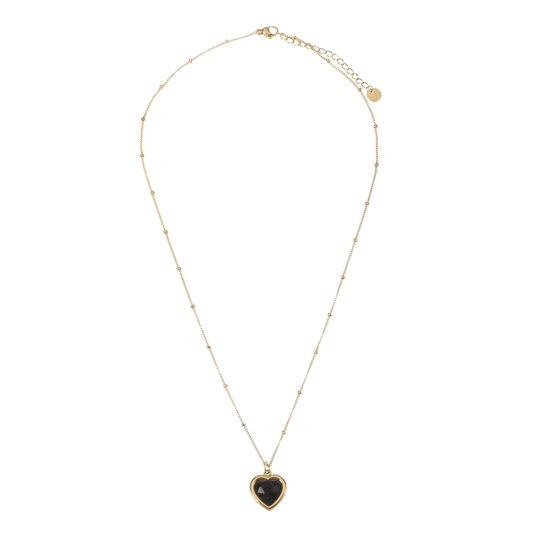 The Jewellery Club - Olivia heart necklace gold - Ketting - Dames ketting - Hart - Stainless steel - Goud - Zwart - 45 cm