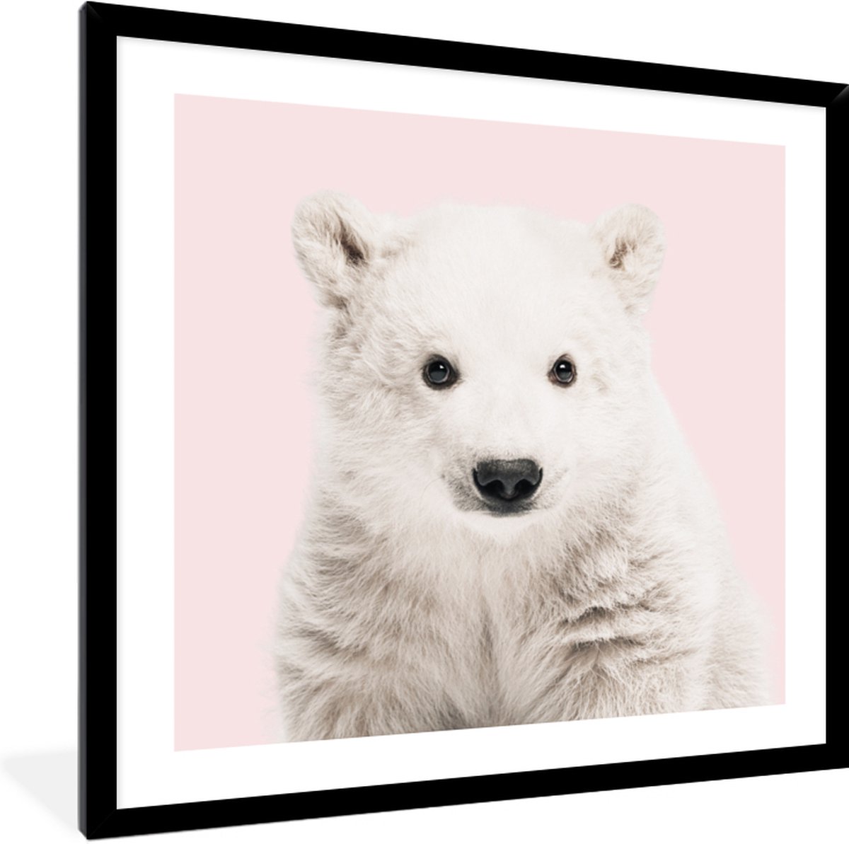 FrameYourWall Fotolijst met poster 40x40 - Dieren - IJsbeer - Portret - Roze - Fotokader van hout - Kaders en lijsten - Houten fotolijstje - Wissellijst voor muurposter - Picture en photo frame - Posterlijst - Fotohouder IJsbeer - 40x40 cm