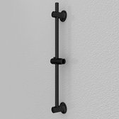 Barre de douche sans perçage, tringle de douche à monter avec adhésif spécial, en acier inoxydable avec support pour douchette à main, support mural coulissant, (L/P x H) : Ø 2,2 x 70 cm, noir