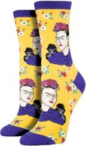 Frida Kahlo Sokken met Zelfportret met Bloemen en Aapje - Dames sokken maat 37-43 - Kunstsokken