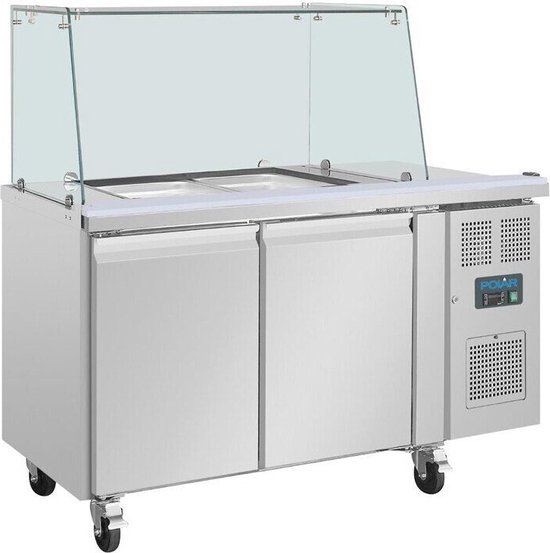 Polar U-Serie Tweedeurs Saladette met Vierkant Kuchscherm - Polar UA017 - Horeca & Professioneel