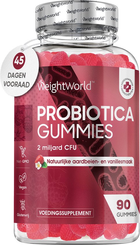 WeightWorld Probiotica Gummies - 2 miljard CFU - 90 darmflora gummies met inuline - Met aardbeiensmaak