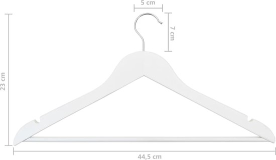 The Living Store Ensemble de Cintres en Bois Dur et Métal - 44,5 x 0,6 x 23 cm - Wit