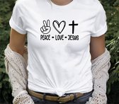 Tshirt - Peace Love - Jesus - Wit - Maat XL