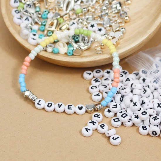 Perles pour confection de bracelets, perles colorées de 4 mm et 300 perles  lettres,... | bol