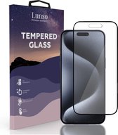 Lunso - Geschikt voor iPhone 15 Pro - Gehard Beschermglas - Full Cover Screen protector - Black Edge