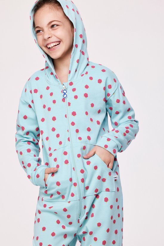 Woody onesie meisjes - blauw - bolletjes print - 232-10-ONE-Q/933 - maat 164