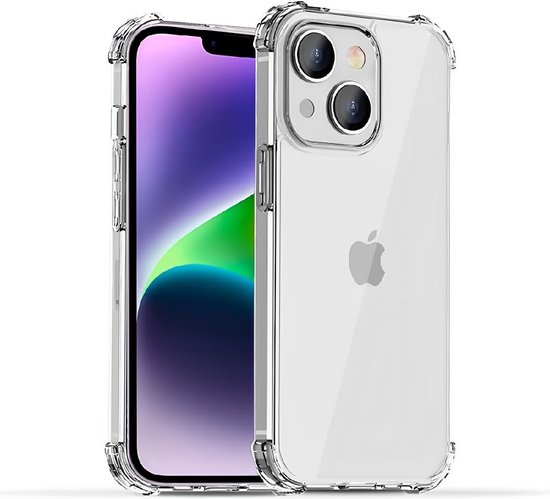 Coque transparente avec coins renforcés pour iPhone, avec le téléphone placé à l'intérieur.