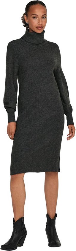 Only Jurk Onlsasha L/s Rollneck Dress Knt Noo 15309197 Dark Grey Melange Dames Maat - S