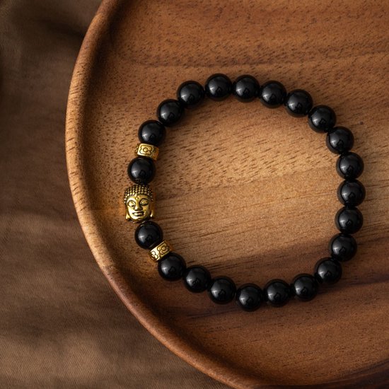 Zentana Boeddha Armband - Onyx Edelstenen - Goudkleurigkleurig - Anti Stress