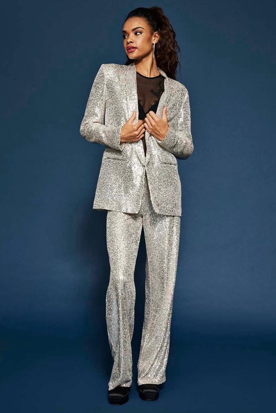 ONLY Petite ONLBECCA SEQUINS - Broek - silver-coloured/zilverkleurig
