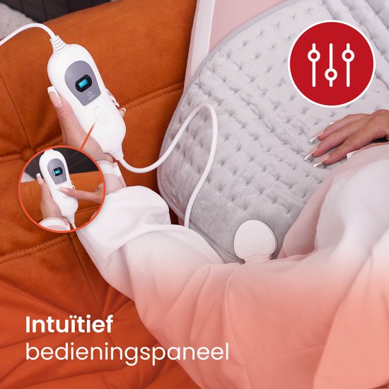 Seranova Elektrisch Warmtekussen voor Rug, Voeten, Nek, Schouders, Buik - Heating Pad - Verwarmingskussen - Wasmachine - 60x30cm - Lichtgrijs