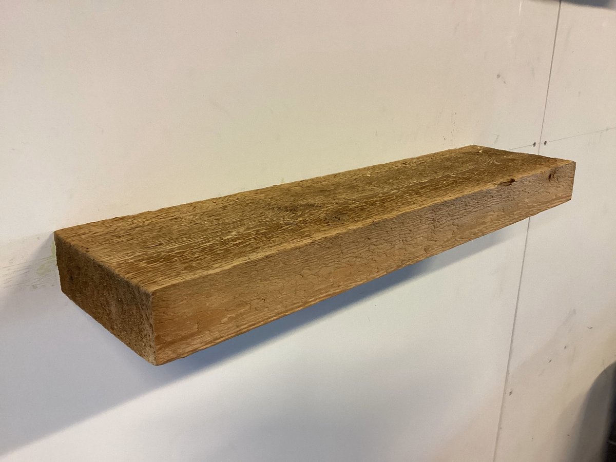 Robuust - ruwe- zwevende wandplank - blinde bevestiging - zwevende ophanging - grenenhout - 57-59x14-15x 5cm - keukenplank - boekenplank - hout - afwerking matte lak