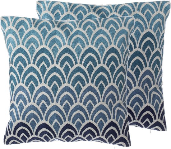 NIGELLA - Sierkussen set van 2 - Blauw - 45 x 45 cm - Katoen