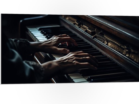 PVC Schuimplaat - Piano - Muziek - Handen - 100x50 cm Foto op PVC Schuimplaat (Met Ophangsysteem)