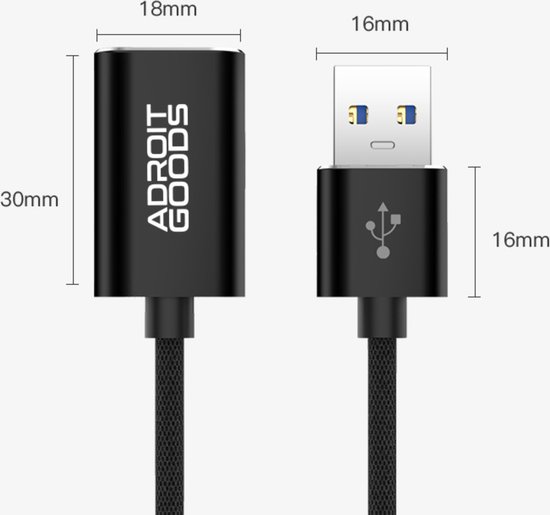 Câble d'extension USB AdroitGoods 2 mètres - USB 3.0 - Zwart