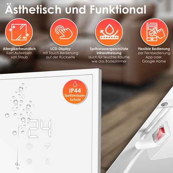 KESSER® staande warmtestraler infraroodverwarming, 1200W warmtestraler energiezuinige verwarming binnenruimte met 360° oscillatie, infraroodverwarming staand apparaat, elektrische verwarming IP55