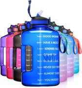 Liter sportdrinkfles met tijdsinformatie en rietjes, 3,78L grote sportfles BPA-vrij, autowatercontainer lekvrije sportfles