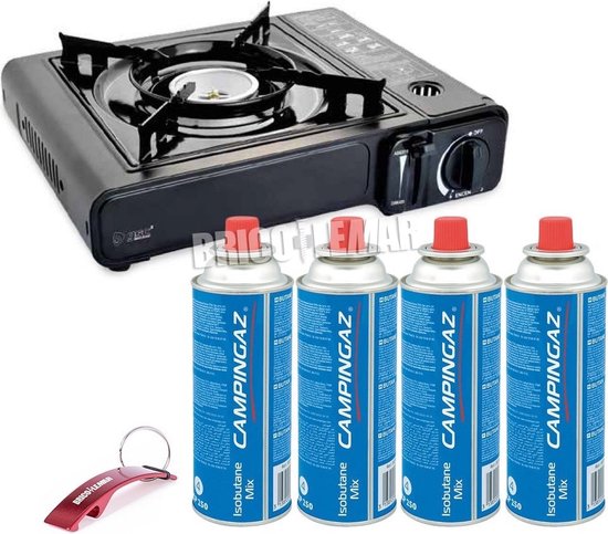 IBBO Shop – Draagbare Gasfornuis – Camping Kookstel – Inclusief 4 Gasflessen – Gas Stove – Gasfornuis – Kooktoestel – Outdoor