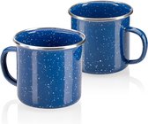 3x emaille mokken - drinkbekers van geëmailleerd RVS - theepot - koffiemok voor buiten en camping - 3-delige mokkenset - vaatwasmachinebestendig (blauw)