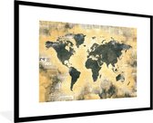 Fotolijst incl. Poster - Wereldkaart - Gouden - Kranten - 90x60 cm - Posterlijst