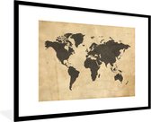Fotolijst incl. Poster - Wereldkaart - Sepia - Vintage - Bruin - 120x80 cm - Posterlijst