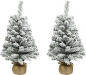 2x stuks kunstboom/kunst kerstboom met sneeuw 75 cm - Kunst kerstboompjes/kunstboompjes - Kerstversiering