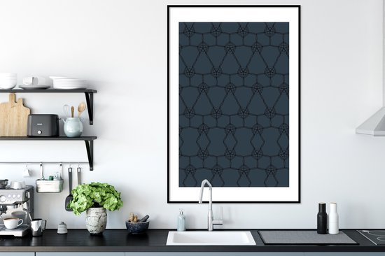 Luxe motif de fleurs et de lignes noires sur fond bleu foncé 80x120 cm