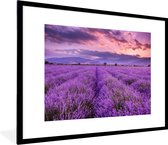 Poster - Fotolijst - Bloemen - Lavendel - Berg - Paars - Wolken - 80x60 cm - Frame - Poster lavendel - Poster met lijst - Kamer decoratie - Foto lijst - Poster natuur