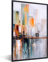 Fotolijst incl. Poster - Olieverf - Schilderij - Skyline - Abstract - 60x90 cm - Posterlijst
