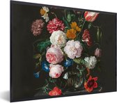Fotolijst incl. Poster - Stilleven met bloemen in een glazen vaas - Schilderij van Jan Davidsz. de Heem - 40x30 cm - Posterlijst