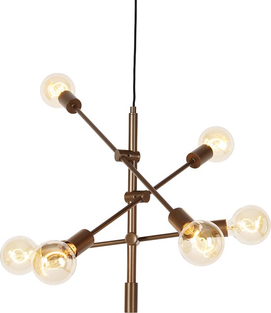 QAZQA sydney - Industriele Hanglamp - 6 lichts - L 78 cm - Brons - Industrieel - Woonkamer | Slaapkamer | Keuken