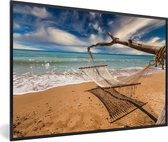 Cadre photo - Hamac sur la côte de la mer cadre photo noir 60x40 cm - Affiche sous cadre (Décoration murale salon / chambre) / Mer et plage