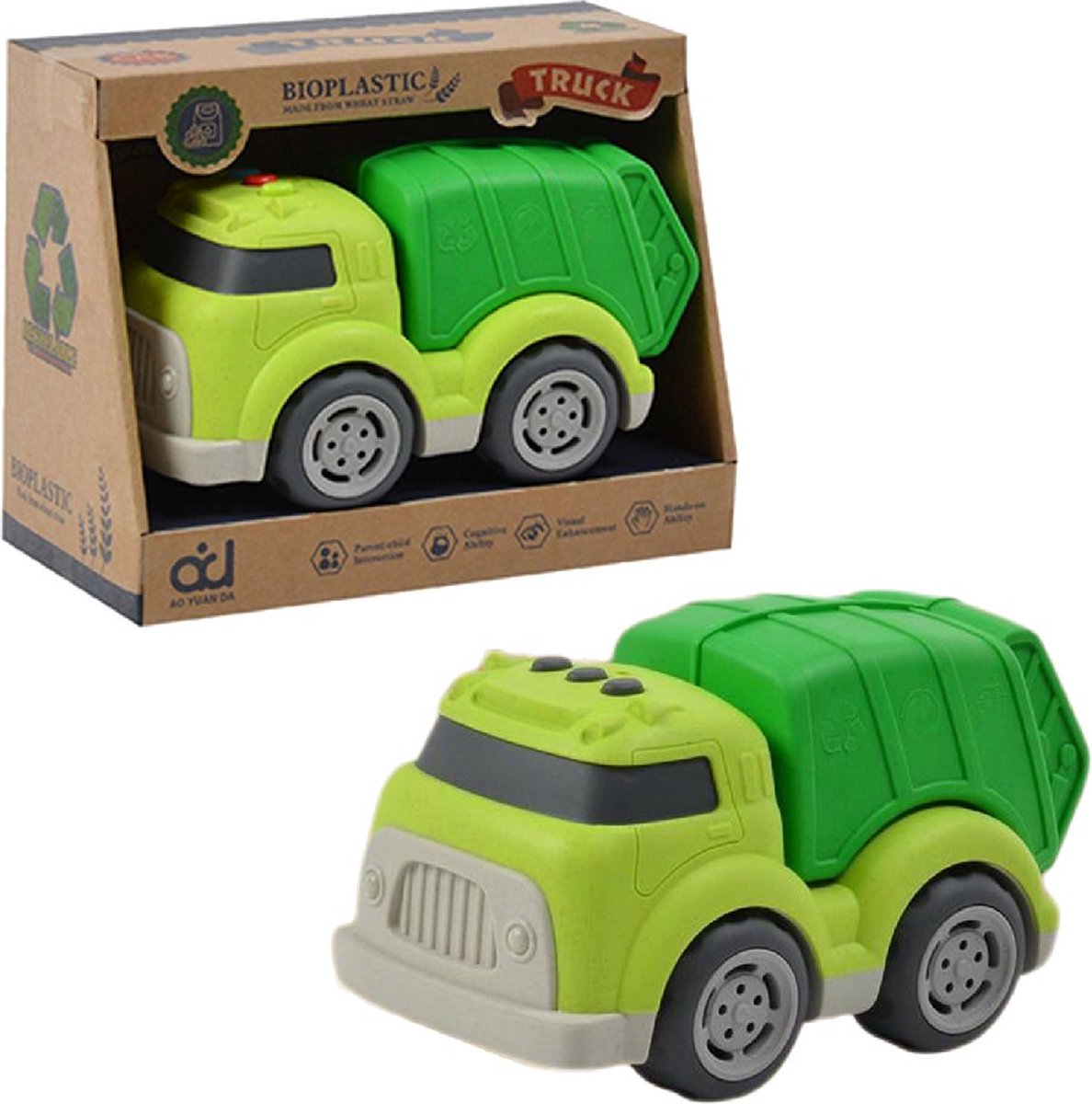 Bioplastic Vuilniswagen 18 cm Groen