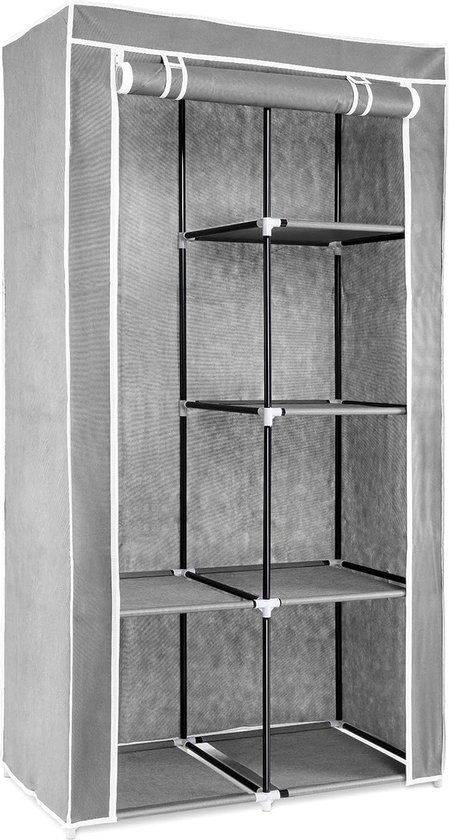 armoire en tissu avec fermeture éclair - Armoire pliable avec 5 étagères et tringle à vêtements - Utilisable aussi bien ouverte que fermée - 88 x 170 x 45 cm