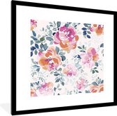 Cadre photo avec affiche - Fleurs - Roses - Aquarelle - 40x40 cm - Cadre pour affiche