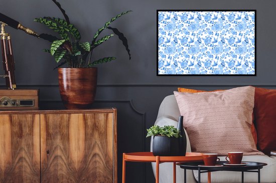 Cadre photo avec affiche - Fleurs - Roses - Blauw - Motifs - 60x40 cm - Cadre pour affiche