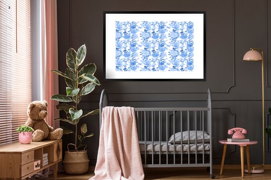 Cadre photo avec affiche - Fleurs - Roses - Blauw - 120x80 cm - Cadre pour affiche