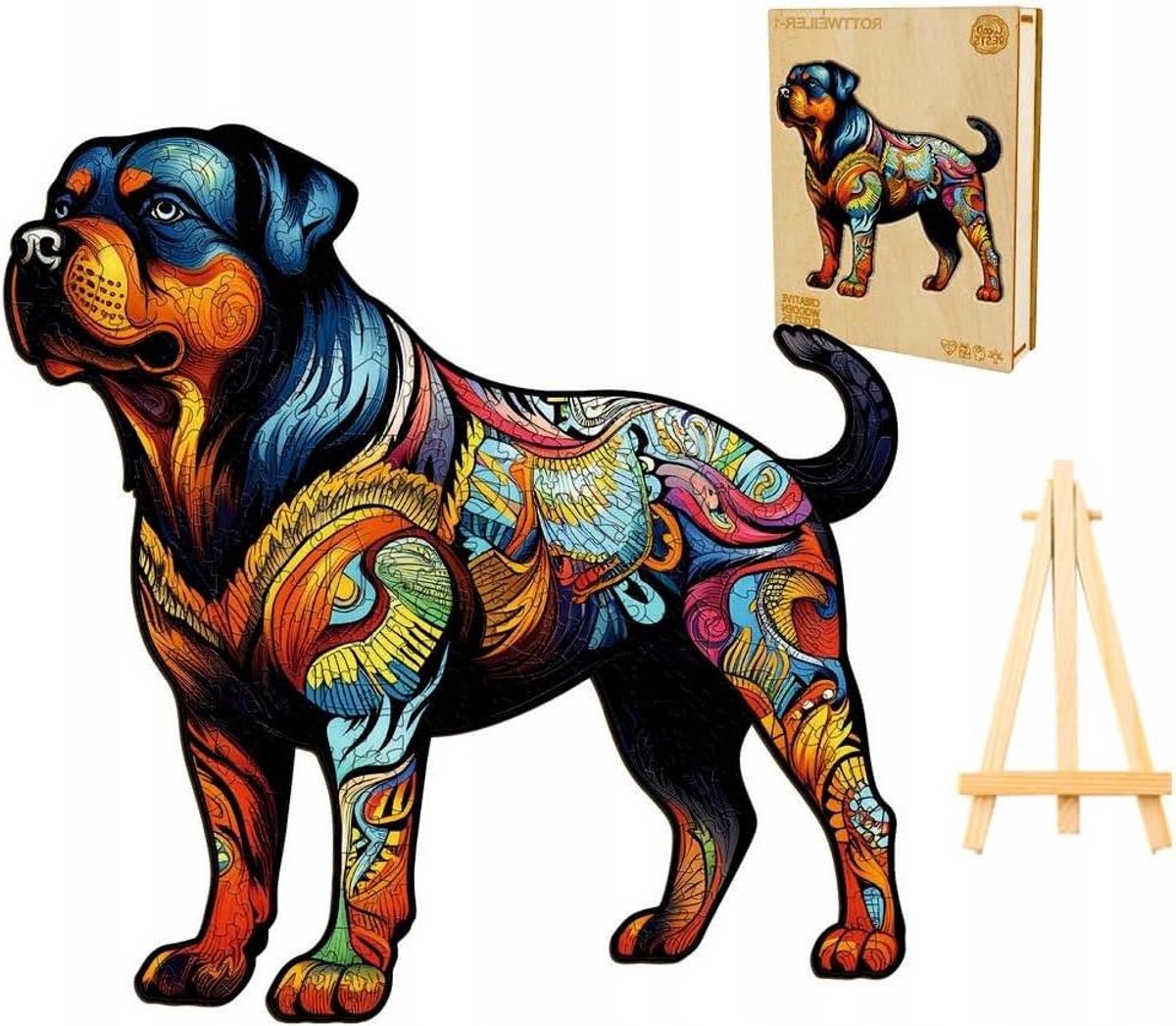 Wooden puzzle for adults with dog motif, 300 pieces, 34.5 x 34.8 cm, gift idea for children, wooden puzzle dog, unique wooden puzzle in animal shape, creative wooden puzzle for