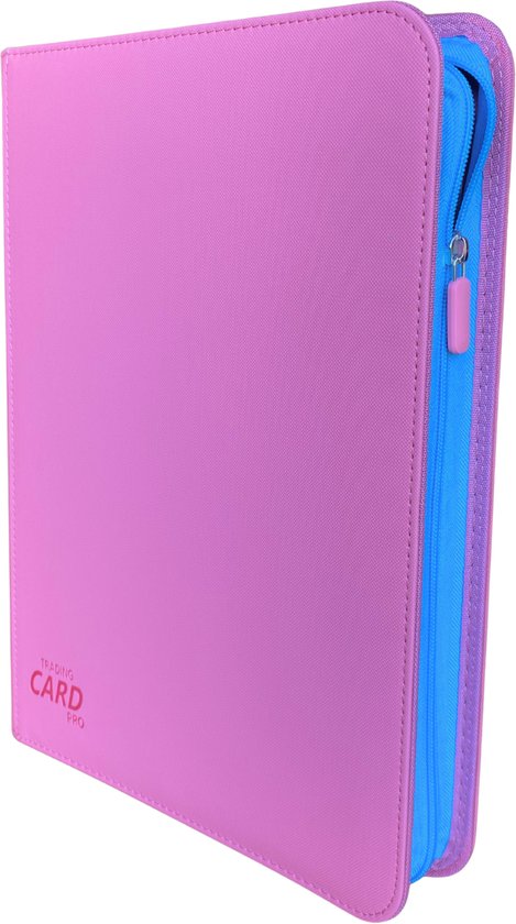 TradingCardPro® Deluxe Verzamelmap – Met Ritssluiting – Geschikt voor Pokémon kaarten – 360 Kaarten – 20 pagina's - 9 Pocket - Binder – Roze met blauwe details