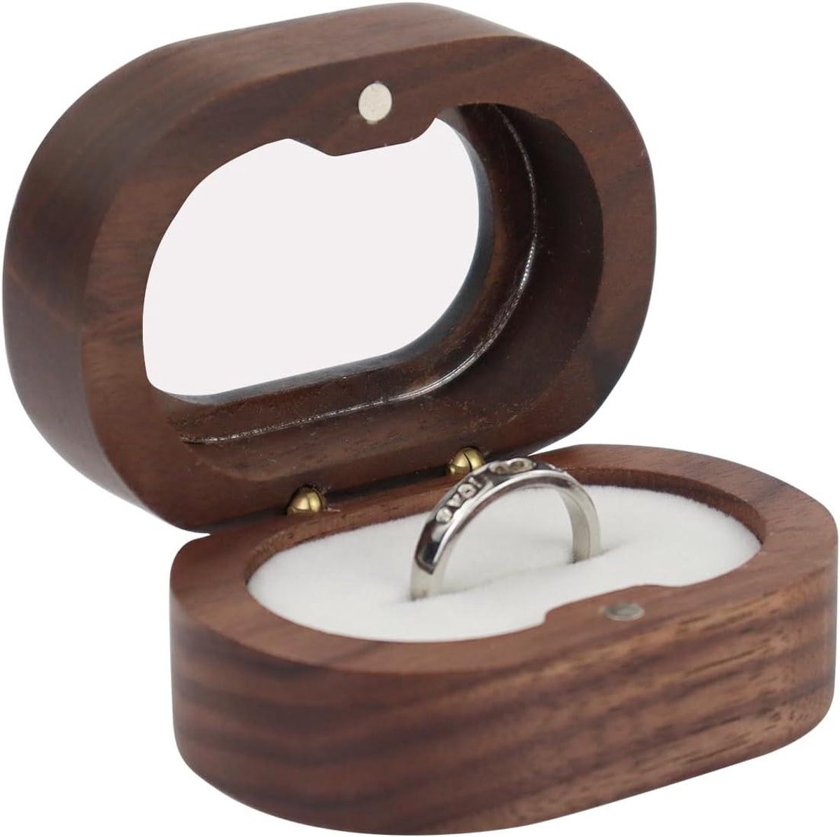 Houten Ringendoosje - Verlovingsdoosje Juwelendoosje - Huwelijk Voorstel - Transparant Venster Magnetische Sluiting - 6.5 x 4.8 x 3.2 cm