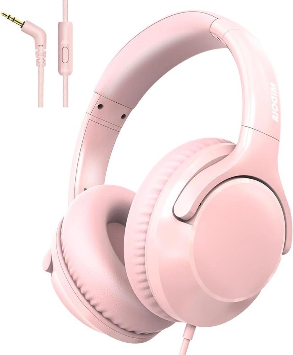 MIDOLA Volume Limited 85/96dB for Kids Headphones Over-Ear/On-Ear Foldable Noise Protection Headset with Inline Aux 3.5mm Cord w/ Mic for Child School Mobile Phone PC Pad Notebook Pink