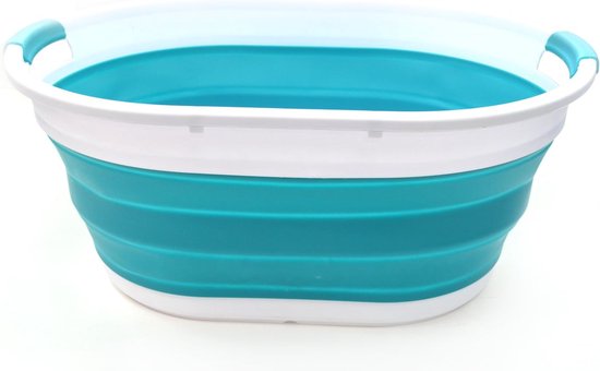 SAMMART Foldable Plastic Laundry Basket - Oval Bath/Basket - Foldable Storage Container/Organizer - Portable Laundry Bin - Space Saving Laundry Basket (Clear Blue) — afbeelding 5