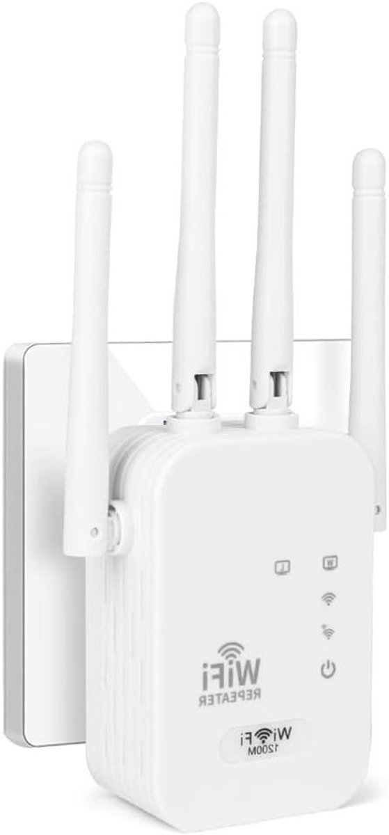 Krachtige WiFi-repeater, WiFi-versterker met 4 antennes, 2 LAN-poorten, 1200 Mbps, dekking van 251 m², repeater/router/AP voor thuis en op kantoor (wit)