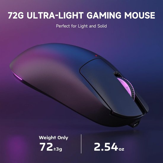 ATTACK SHARK X MAGIC-REFINER G6 Draadloze Gamingmuis, 72 g lichtgewicht, 24.000 dpi, 1000Hz Polling Rate, BT/2.4G Draadloze/Bedrade Gamingmuis, RGB, 750 mAh Batterij, met Griptape voor pc/Mac - Zwart — afbeelding 2