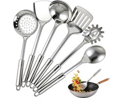 Keukengerei set van 410 roestvrij staal - 6-delig - Anti-aanbak kookgerei - Keukenbenodigdheden - Hittebestendig metalen keukengerei, ophangmodel - Geschikt voor restaurants en keukens
