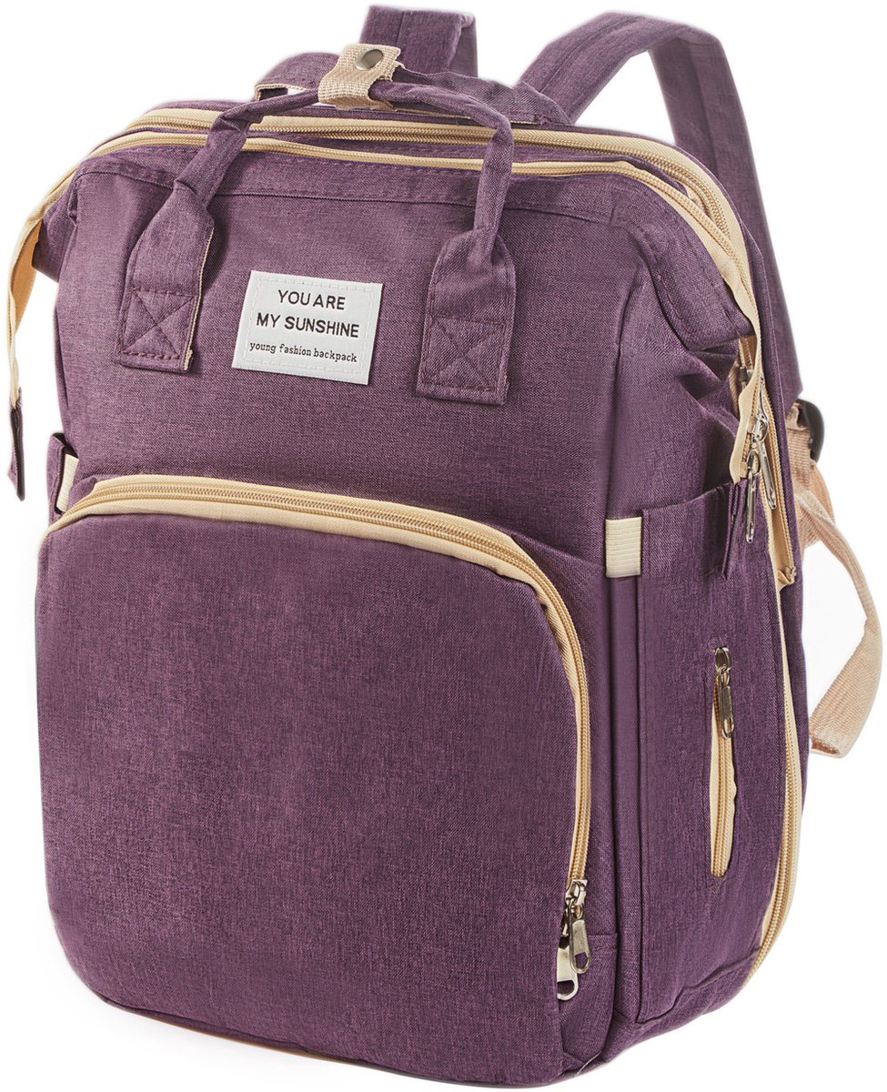 Babyverkleedrugzak – Stijlvolle Multifunctionele Luiertas met Verschoonmat – Grote Draagbare Baby Rugzak – Softshell – Voor Reizen – Paars