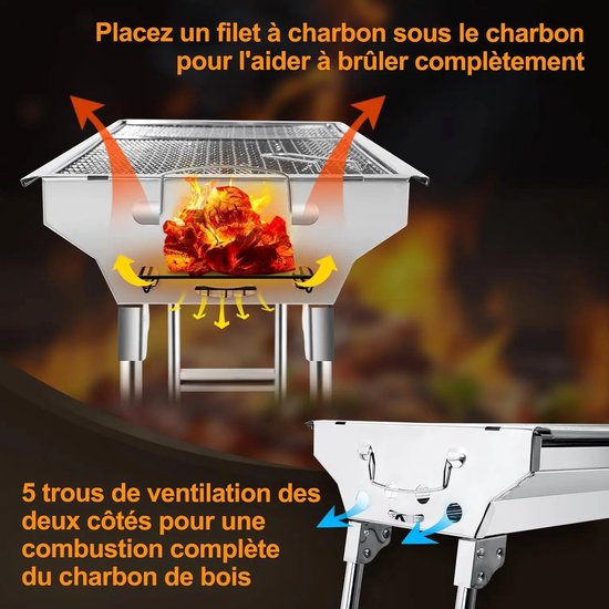 XXL Roestvrijstalen Houtskool BBQ Grill Grote Opvouwbare Barbecue voor Tuin en Camping — afbeelding 5