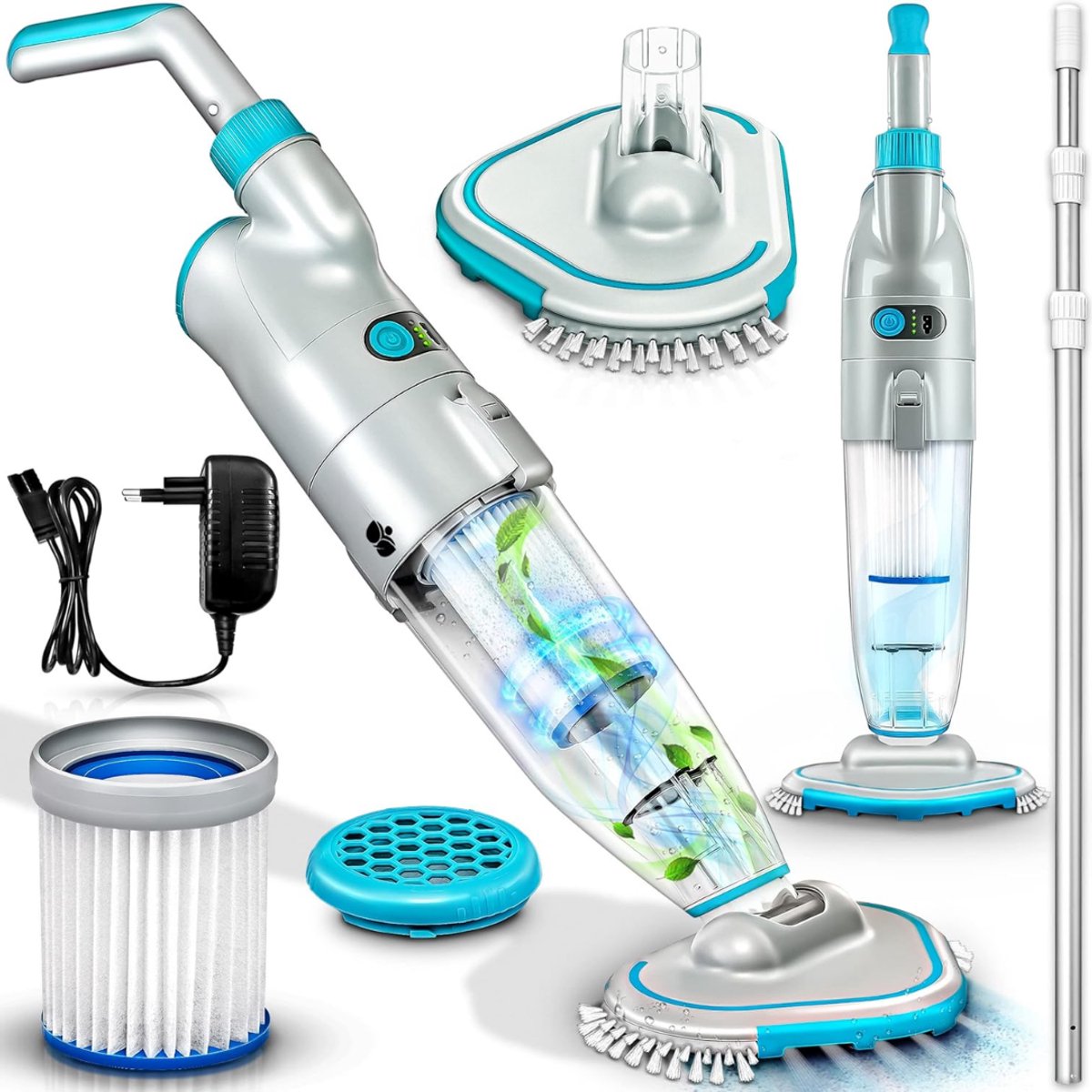 RWB® Zwembadstofzuiger Elektrisch - Elektrische Zwembadstofzuiger - Zwembadstofzuiger - Wit en Blauw - 30x18x88cm
