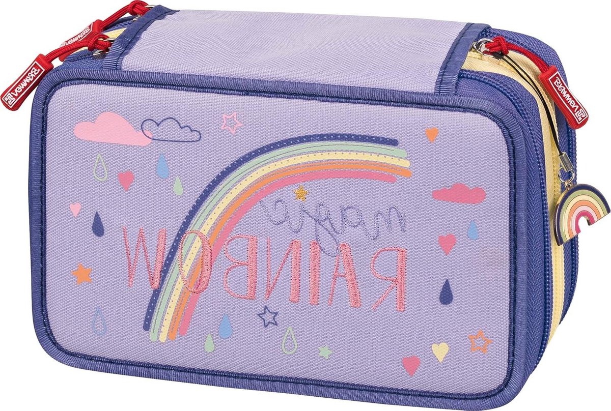 XXL Schooletui - Pennenetui Etui - Schoolbenodigdheden Opbergen - Drie Vakken - 195 x 135 cm - Paars Roze Geel
